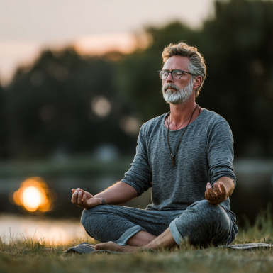 Група щасливих літніх людей після заняття йоги, які посміхаються та підтримують один одного